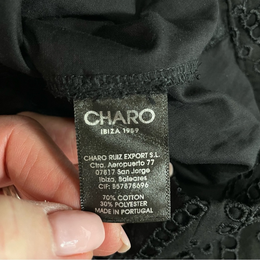 ❣️HP❣️Charo Ruiz NWOT Embroidered Eyelet Cotton Trousers Small Black - Picture 14 of 16